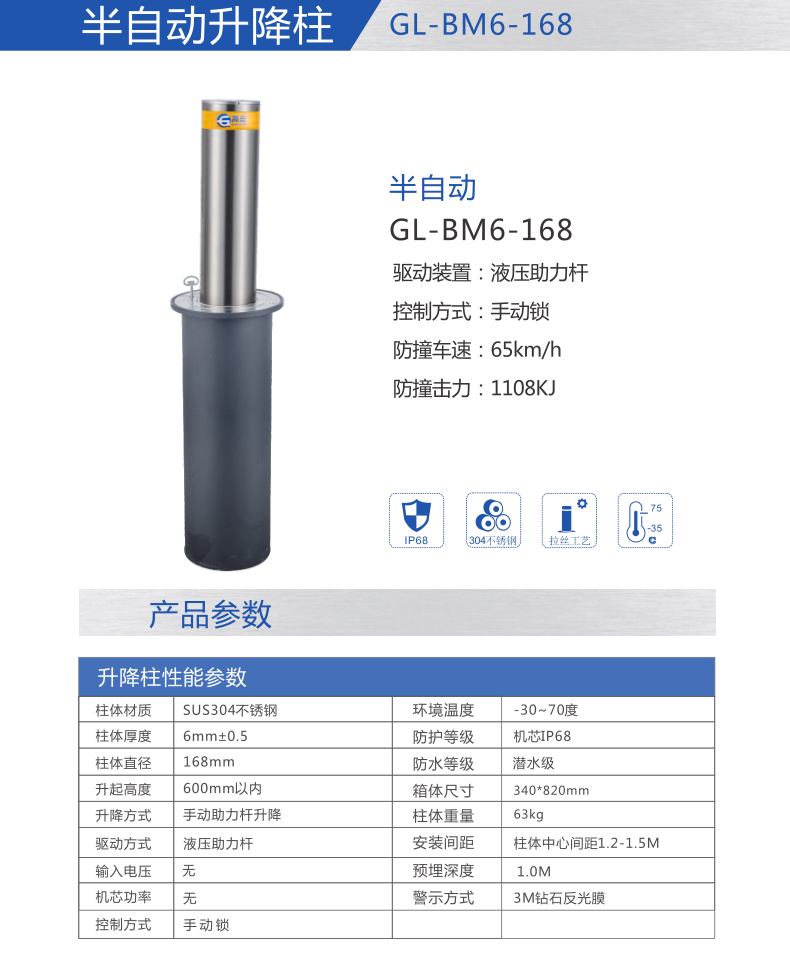 半自動(dòng)升降柱GL-BM6-168
